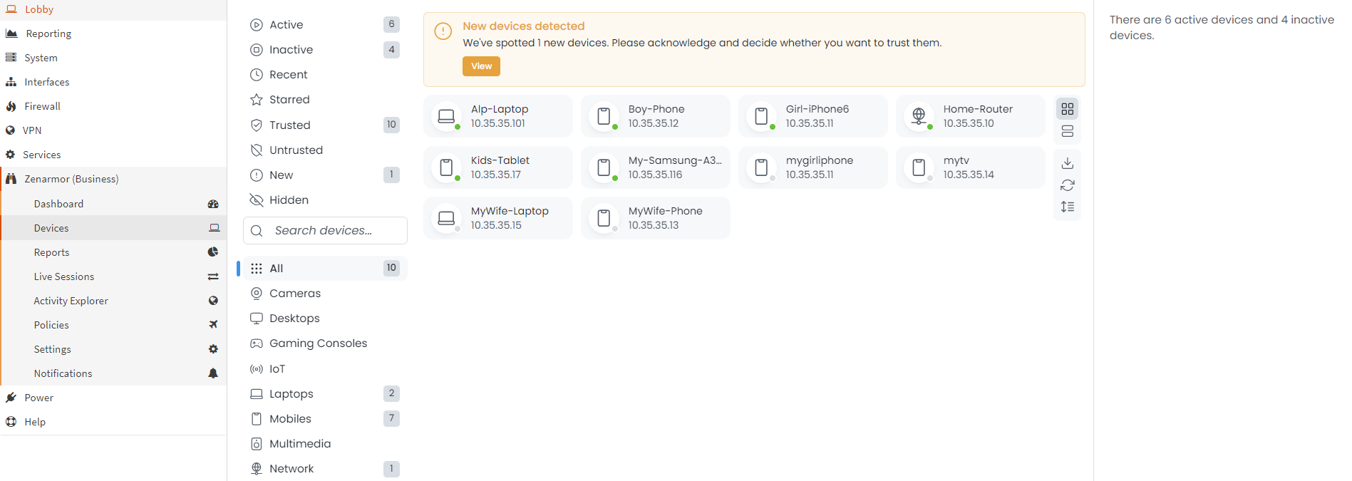 Viewing All Devices on Zenarmor