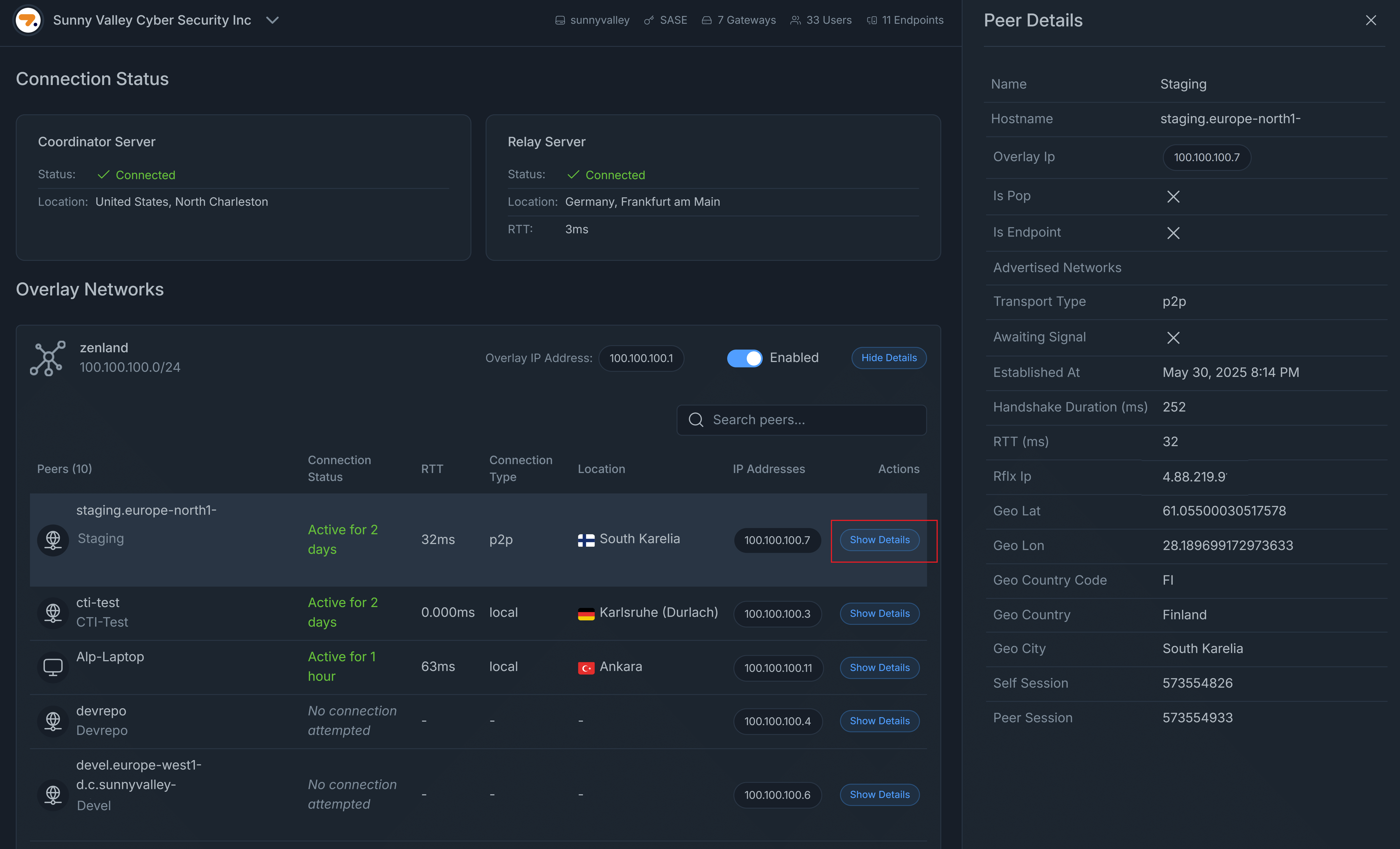 Viewing Peer Details