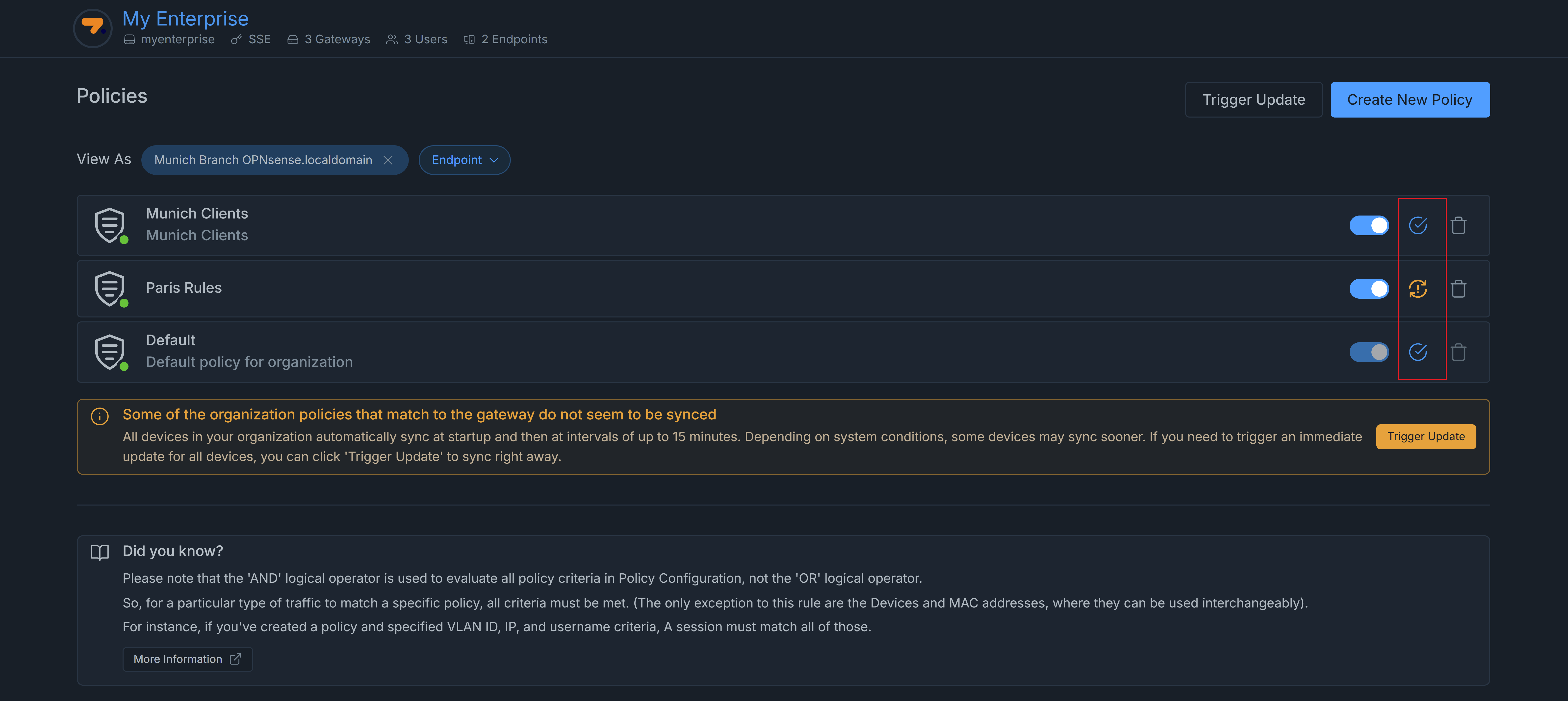 Viewing Policy Synchronization Status