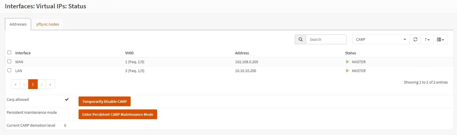 Viewing VIP status on master node