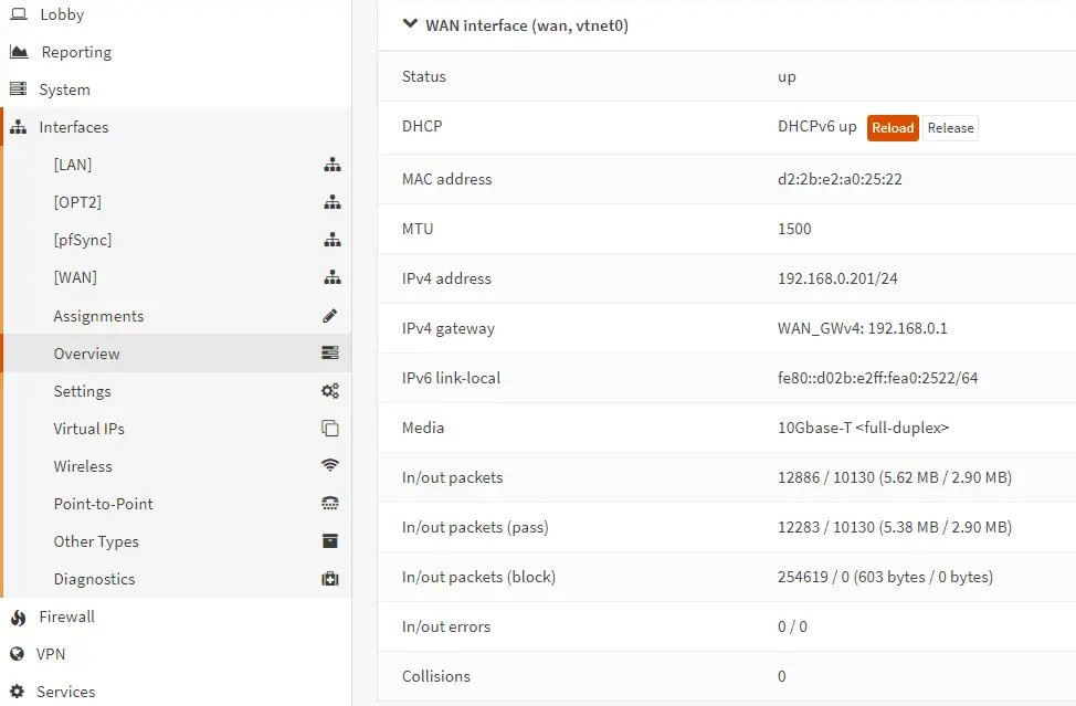 WAN interface overview on master node