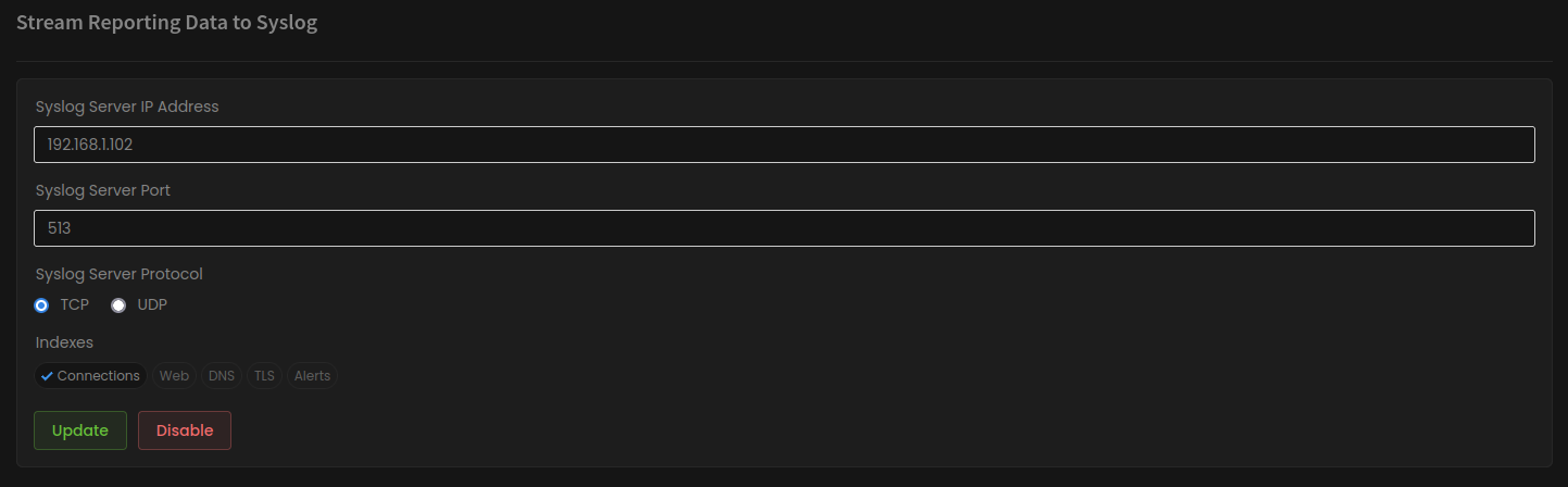 Point Zenarmor to the Wazuh server listening on port 513