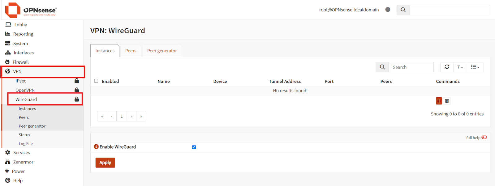 wireguard service on opnsense