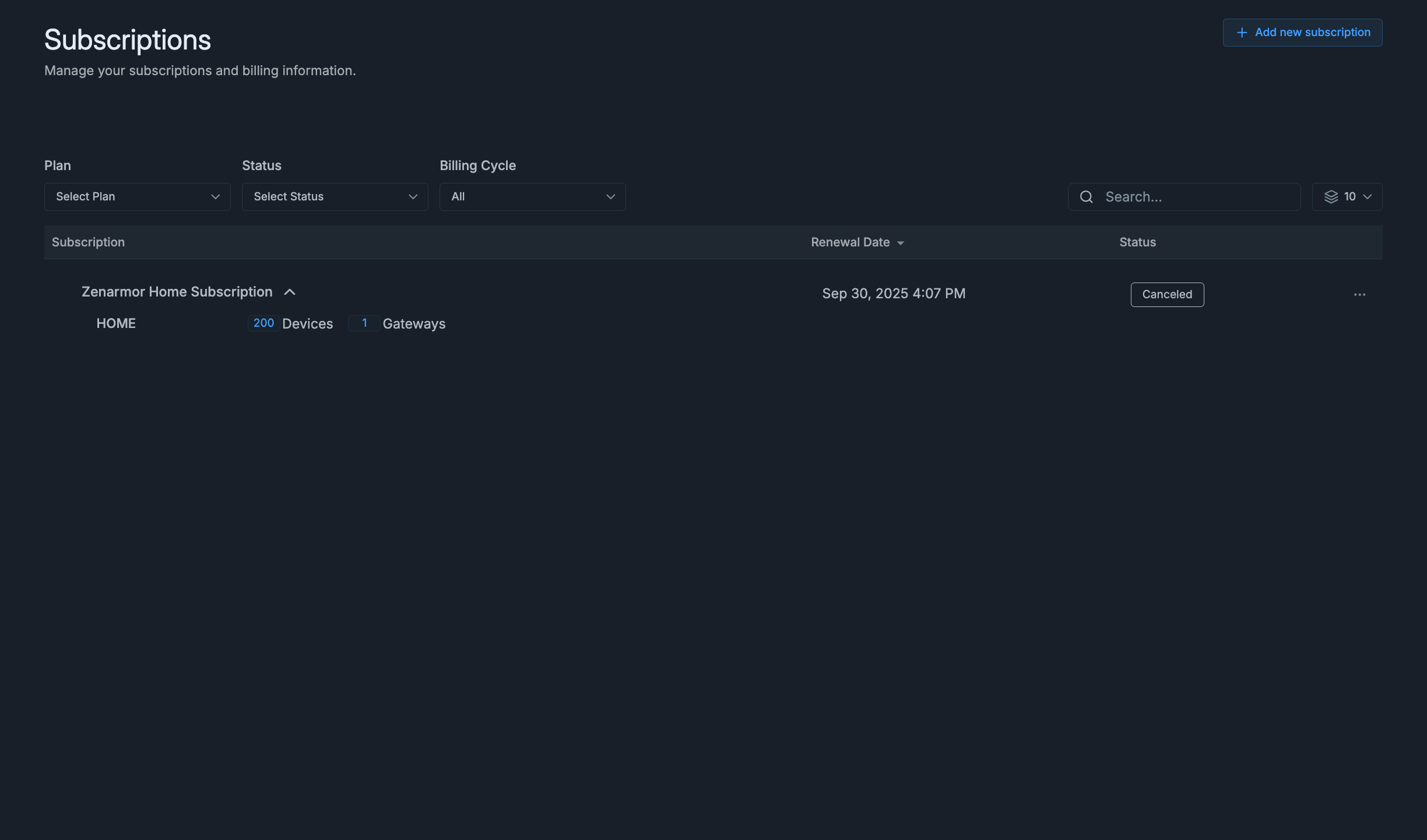 Zenconsole - My Subscriptions