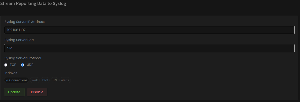 Zenarmor syslog configuration
