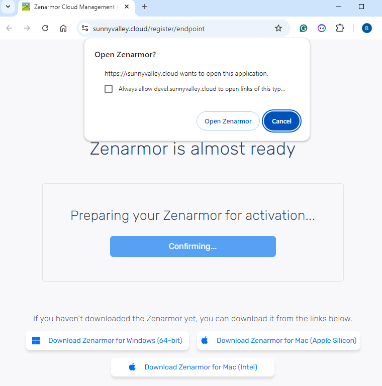 Zenarmor Windows Endpoint Activation