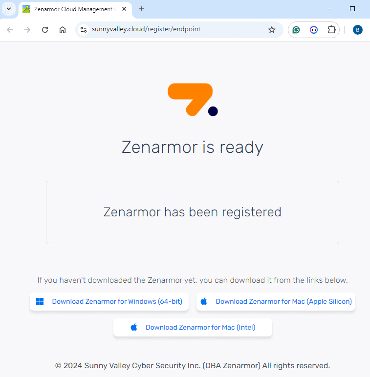 Zenconsole Registration Completed