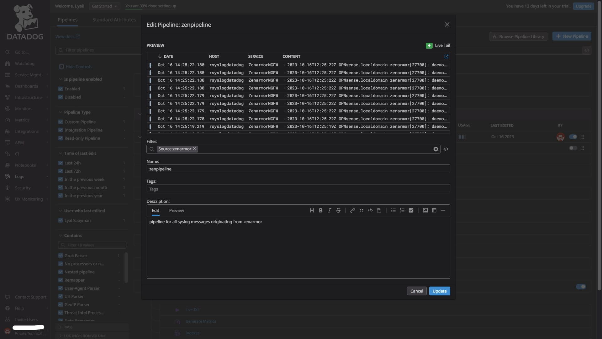 Datadog Integration with Zenarmor