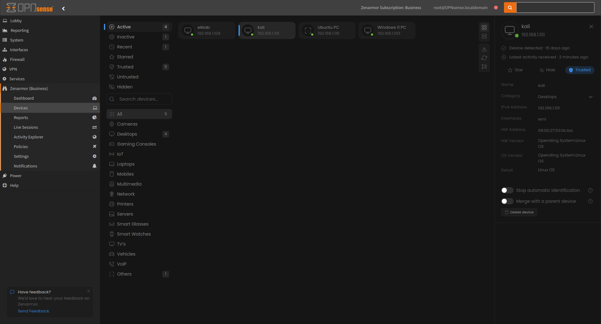 New Zenarmor device identification and management dashboard