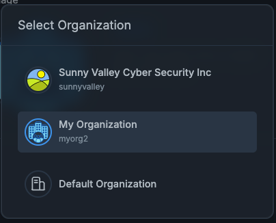 Organization selection menu