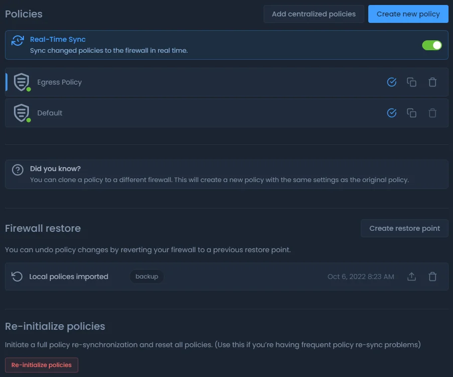 Policy configuration view