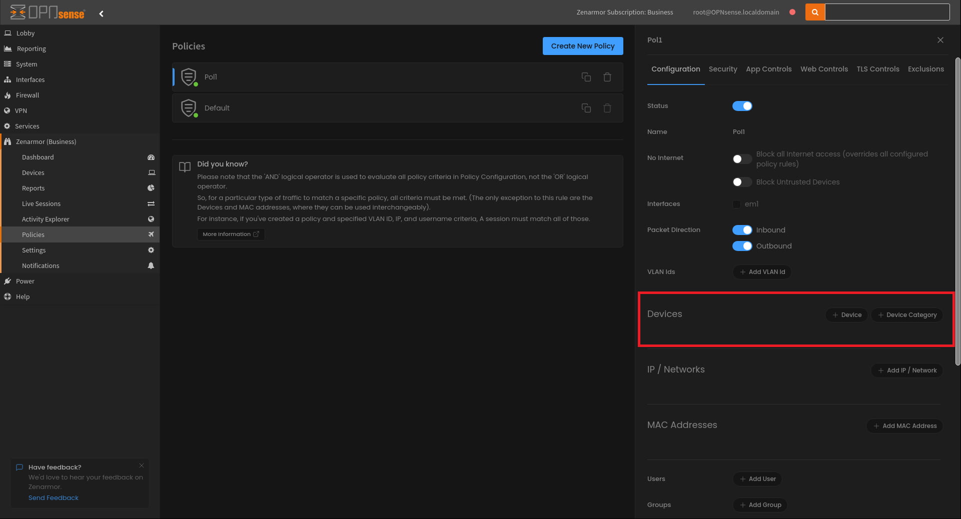 The addition of device management controls, where you can create policies around devices or device categories