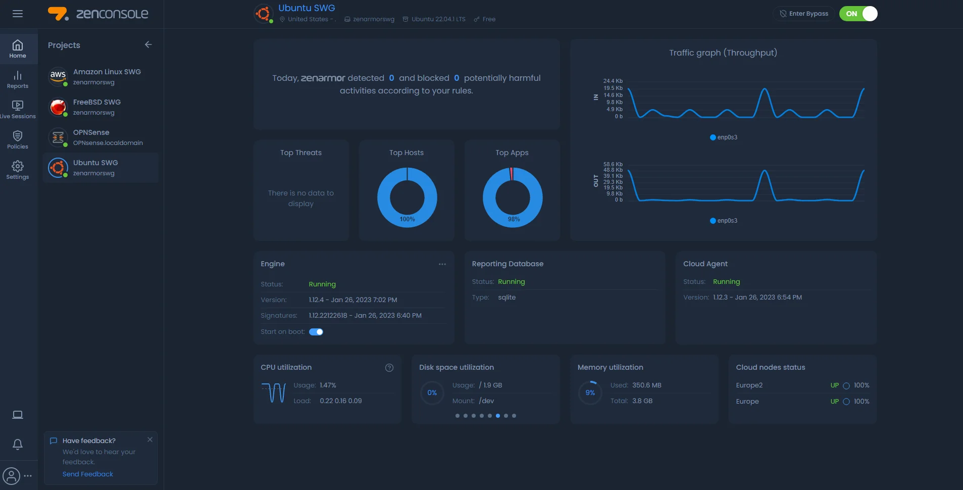 Zenconsole dashboard - Home default view