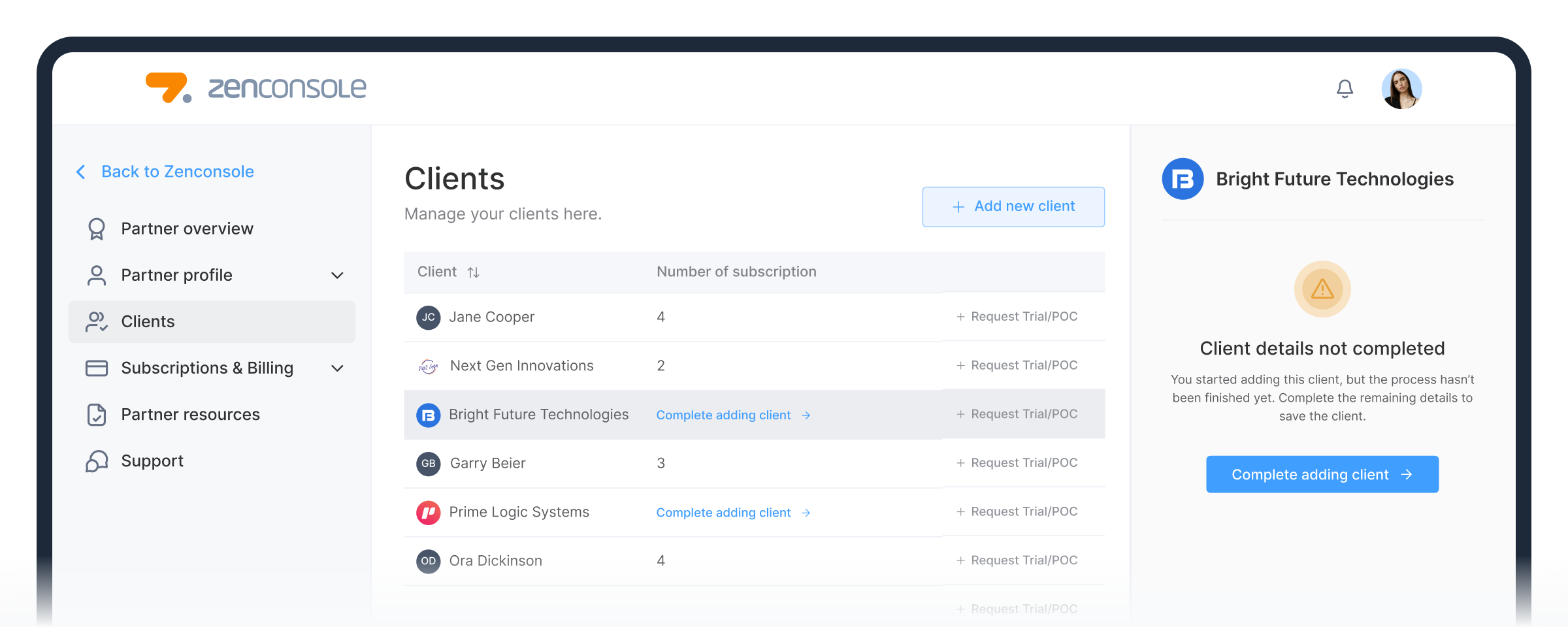 Zenconsole clients dashboard